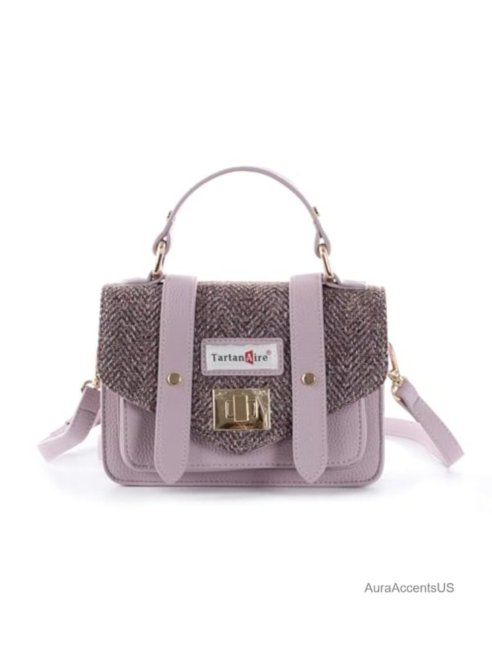 Vegan Leather Tartan Patchwork Crossbody Satchel with Top Handle